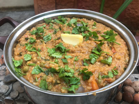 The ultimate Bisibela Bath (Baath) recipe from Girija Paati. Homemade, all natural and oh! so delicious. The ultimate South Indian meal. https://girijapaati.com/blogs/paatis-notebook. Shop the podi / masala now at www.girijapaati.com.