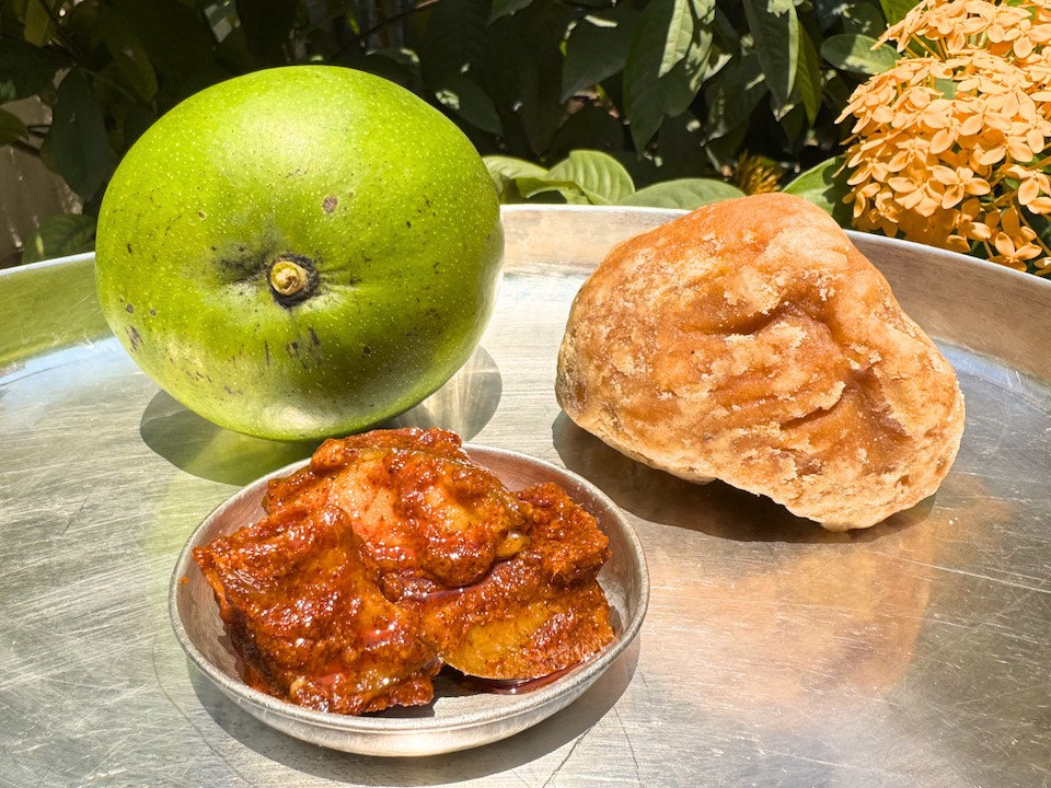 Sweet Avakkai Pickle (Raw Mango with Jaggery)