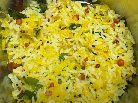 If you enjoy lemon rice or tamarind rice, then you will fall in love with this Raw Mango Rice. Girijapaati’s recipe is a perfect blend of tang, spice and rice.