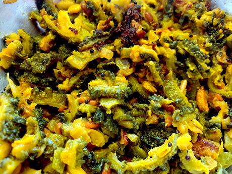 Girija Paati’s Pavakkai (Bitter Gourd) Curry South Indian traditional vegetarian recipes from an Indian grandmother's kitchen www.girijapaati.com