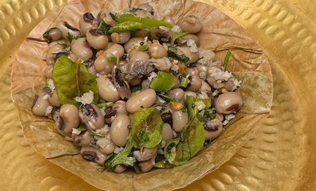 White Karamani (Black-Eyed Beans) with fresh coconut & coriander by Girija Paati - full detailed recipe for navarathri – www.girijapaati.com 